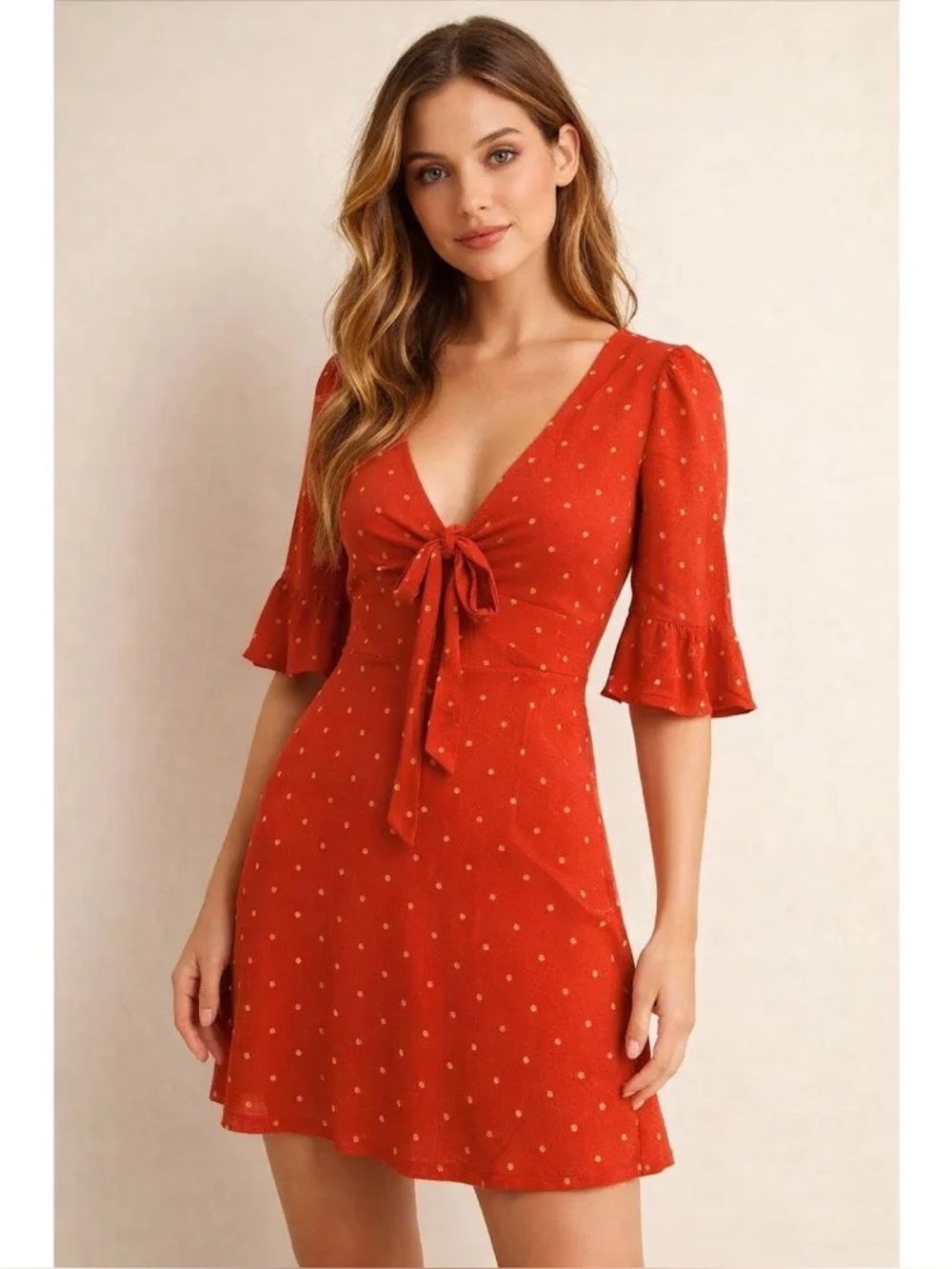Free People All Yours Tie Front Polka Dot Dress Sz 10